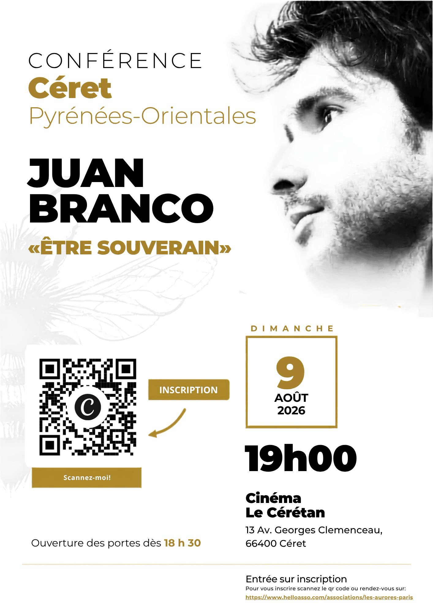 Affiche de Juan Branco à Céret — « Être souverain »