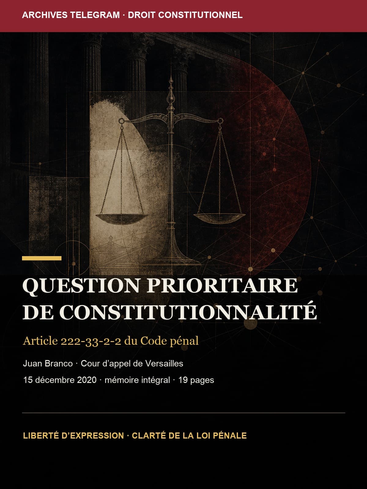 Couverture de Question prioritaire de constitutionnalité — article 222-33-2-2 du Code pénal