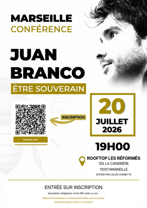 Affiche de Juan Branco à Marseille — Être souverain
