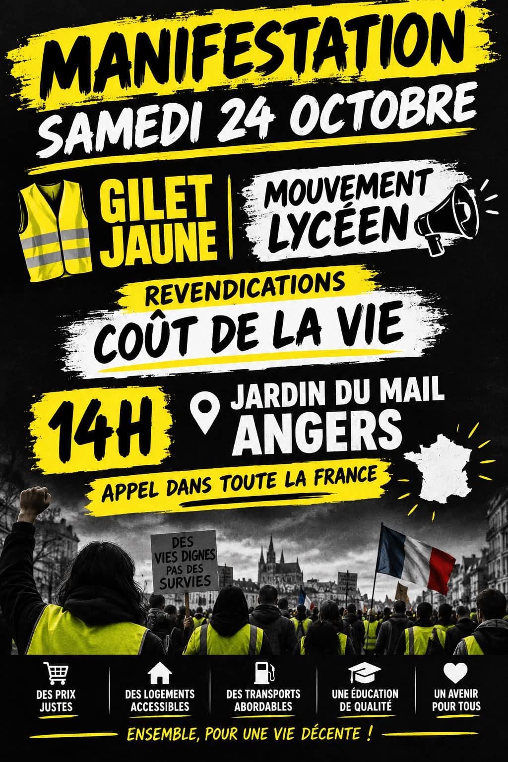 Affiche de Manifestation Mouvement Lycéen - Gilets Jaunes