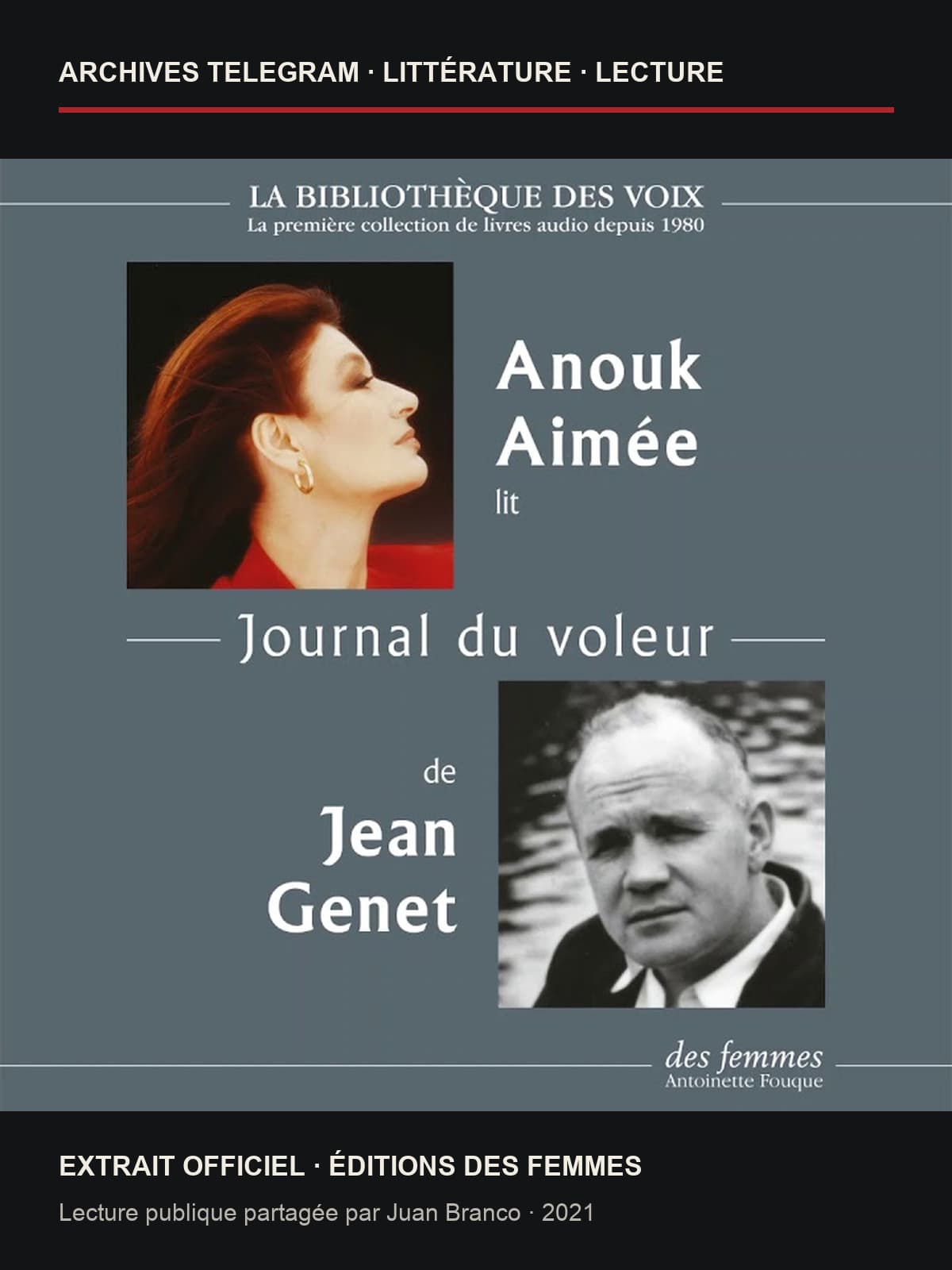 Couverture de Journal du voleur — lecture par Anouk Aimée