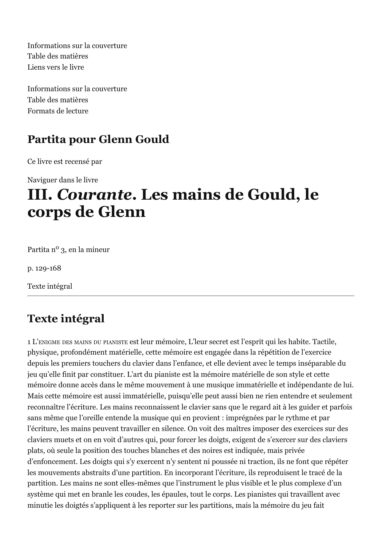 Couverture de Les mains de Gould, le corps de Glenn