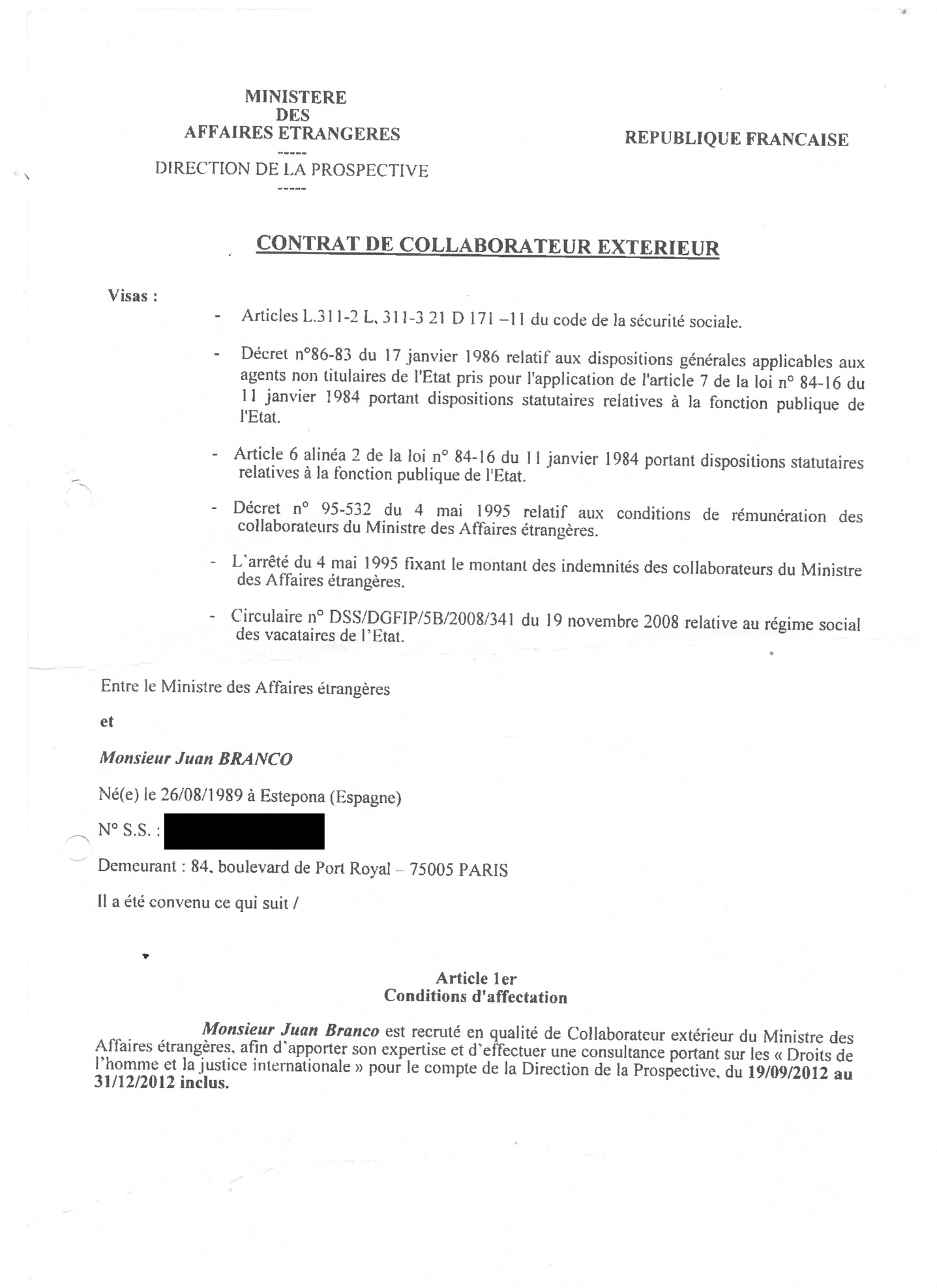 FAQ — Juan Branco a-t-il travaillé au ministère des affaires étrangères français ?