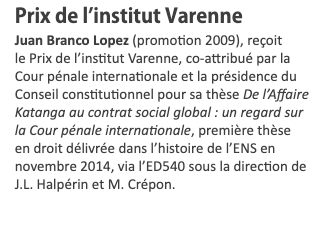 FAQ — Juan Branco a-t-il eu un prix de thèse du Conseil Constitutionnel et de la Cour pénale internationale ?
