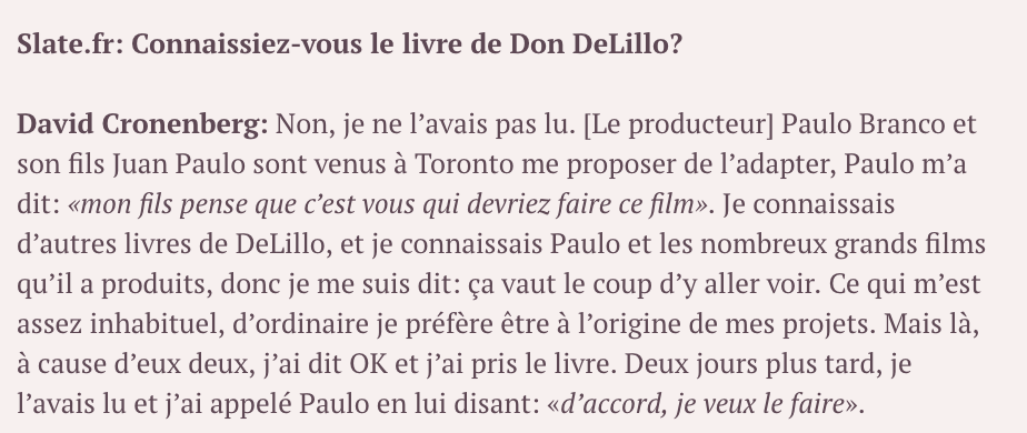 FAQ — Juan Branco est-il à l’origine du film Cosmopolis, de David Cronenberg, avec Robert Pattinson ?