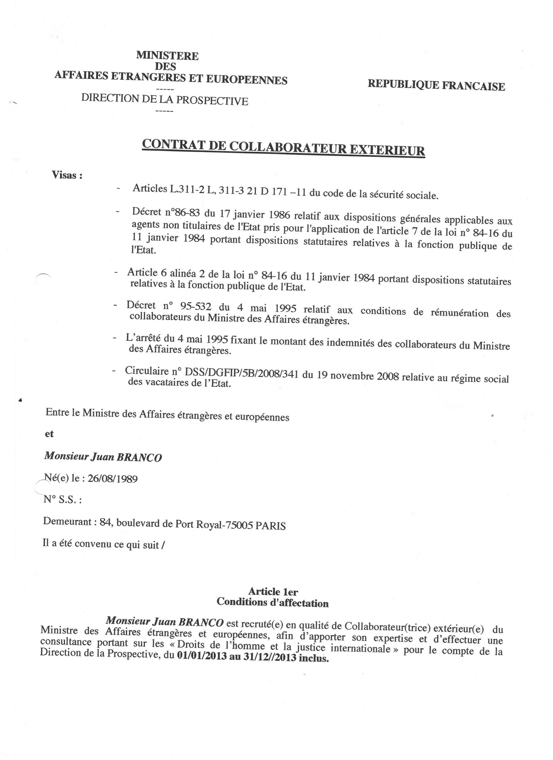 FAQ — Juan Branco a-t-il travaillé au ministère des affaires étrangères français ?