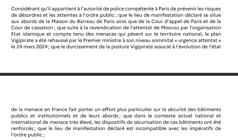 FAQ — La préfecture de police de Paris a-t-elle interdit le rassemblement de soutien à Juan Branco en faisant référence à l’État Islamique ?